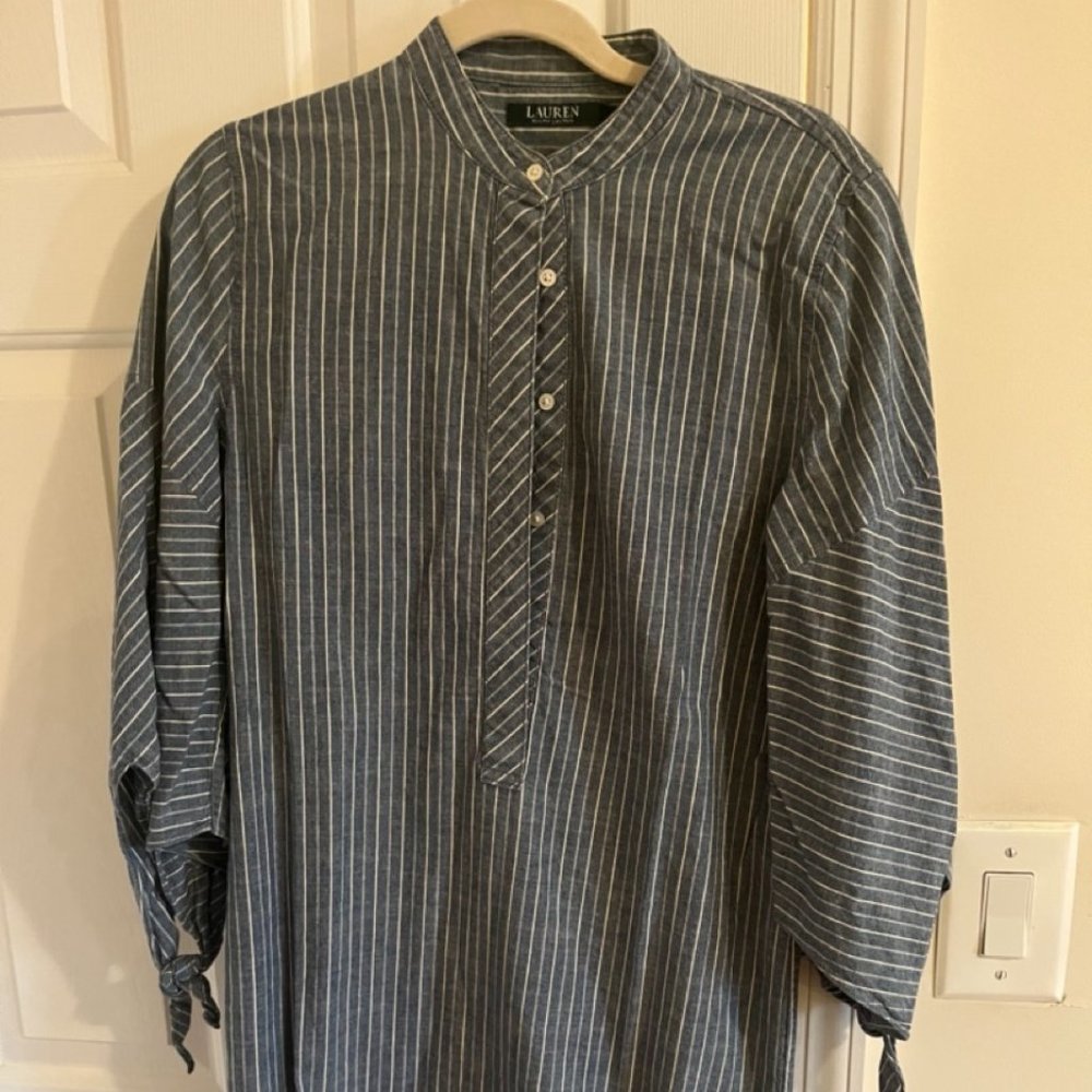 Denim striped Ralph Lauren dress with tie sleeves - size 6